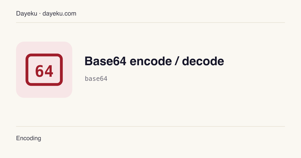 Base64 encode / decode · Convert UTF-8 text to and from Base64, standard or URL-safe