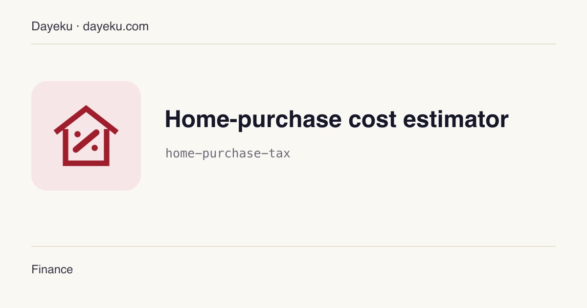 Home-purchase cost estimator · Total property taxes and cash needed from rates you provide