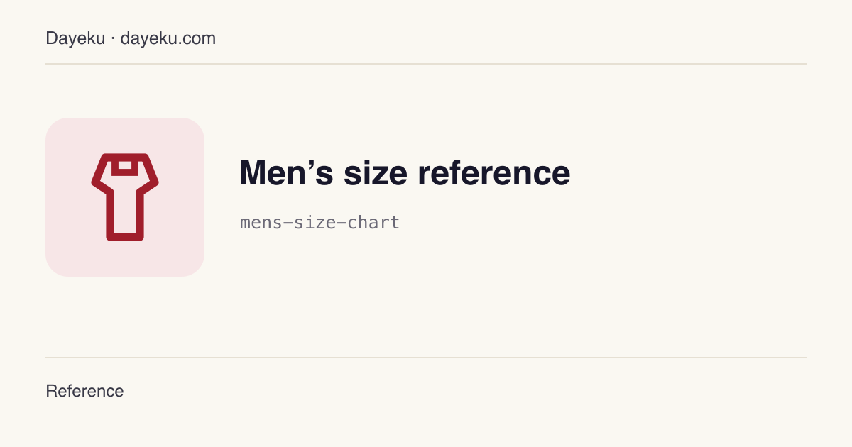 Men’s size reference · Common size ranges for coats, shirts, trousers and underwear