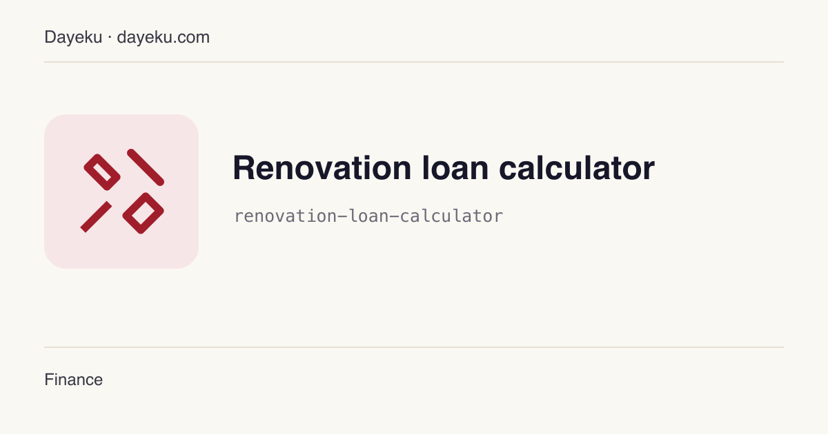 Renovation loan calculator · Calculate renovation-loan payments, interest and one-time fees