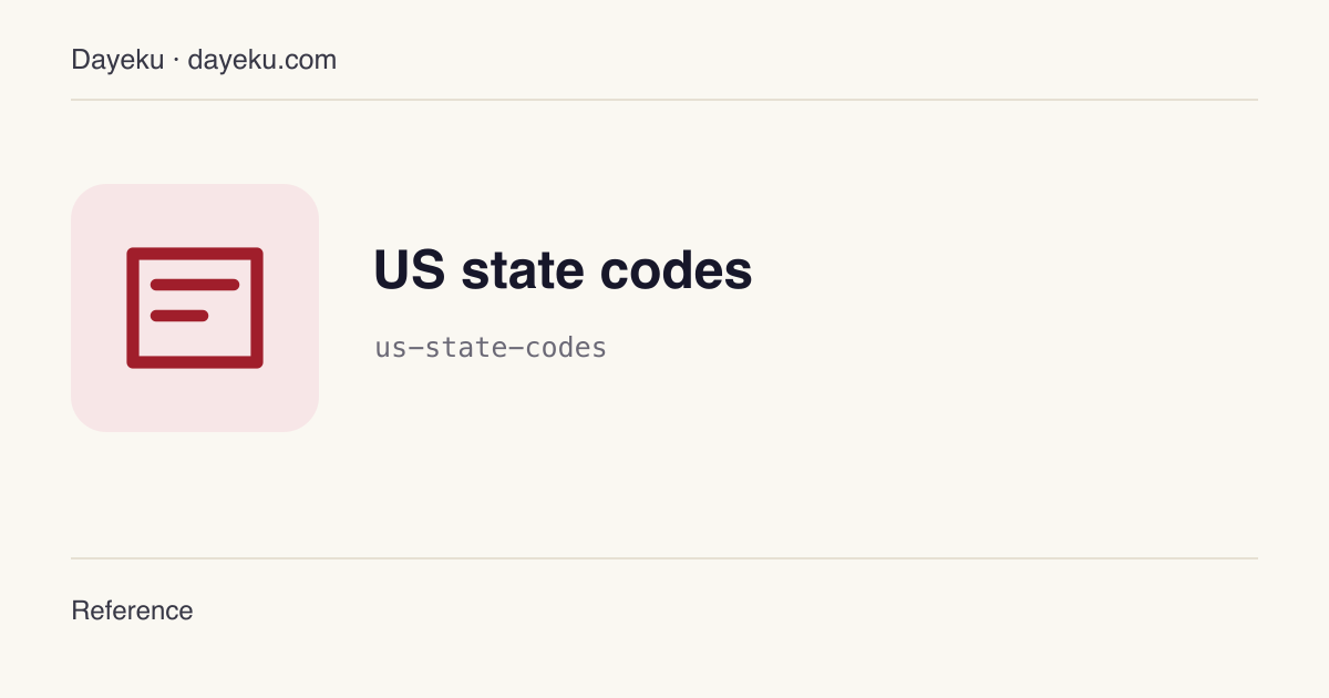 US state codes · Postal abbreviations for US states, DC and territories